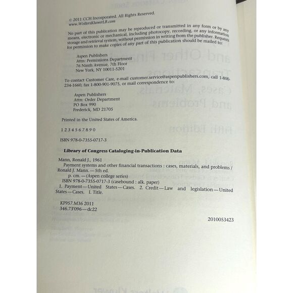 Payment Systems & Financial Transactions 5th Ed Mann 2011 HB Law Book Hard Cover - Picture 4 of 5